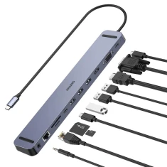 USB-хаб Choetech 11-in-1 USB-C to 3xUSB-A/HDMI/2xUSB-C/3.5 mm Jack/Ethernet/VGA/SD/TF Grey (HUB-M20)