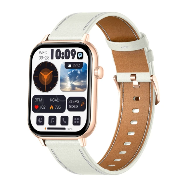 Смарт-годинник Colmi C28 Gold + White шкіряний ремінець