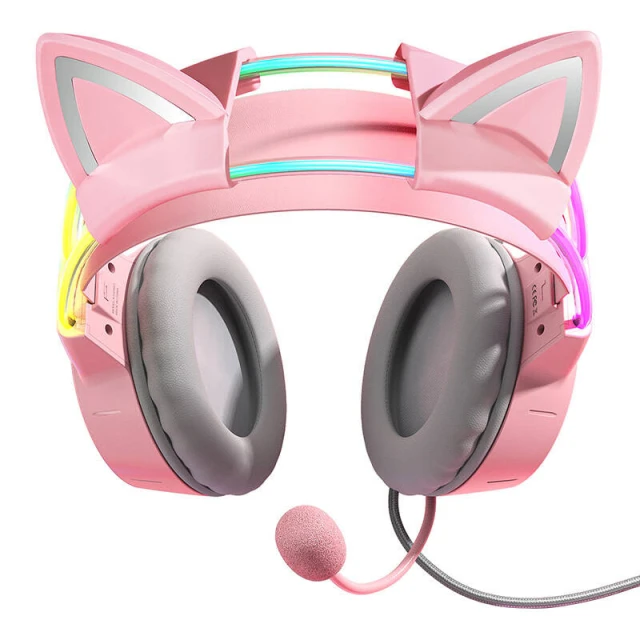 Навушники ігрові ONIKUMA X15Pro з котячими вухами Pink (6972470562293)