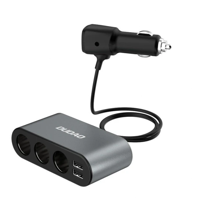 Автозарядний пристрій Dudao R1Pro 2x USB / 3x спліттер прикурювача Black (R1Pro black)