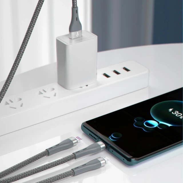 USB-кабель Dudao 3in1 - Lightning / microUSB / USB Type C 65 Вт 1,2 м Grey (L20X-Grey)