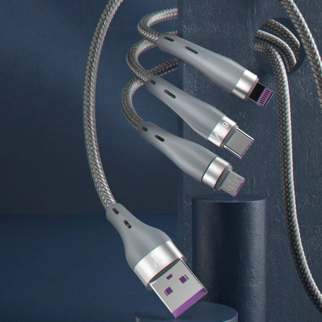 USB-кабель Dudao 3in1 - Lightning / microUSB / USB Type C 65 Вт 1,2 м Grey (L20X-Grey)