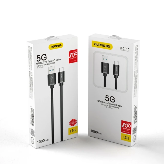 Кабель Dudao USB - USB Type C Super Fast Charge 1 м Black (L5G-Black)