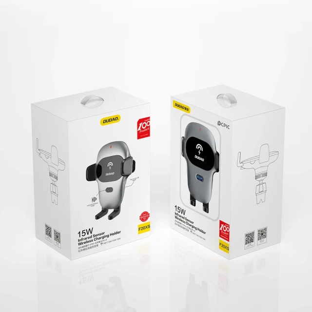Автотримач Dudao з бездротовою зарядкою Qi 15W Grey (F20xs-gray)