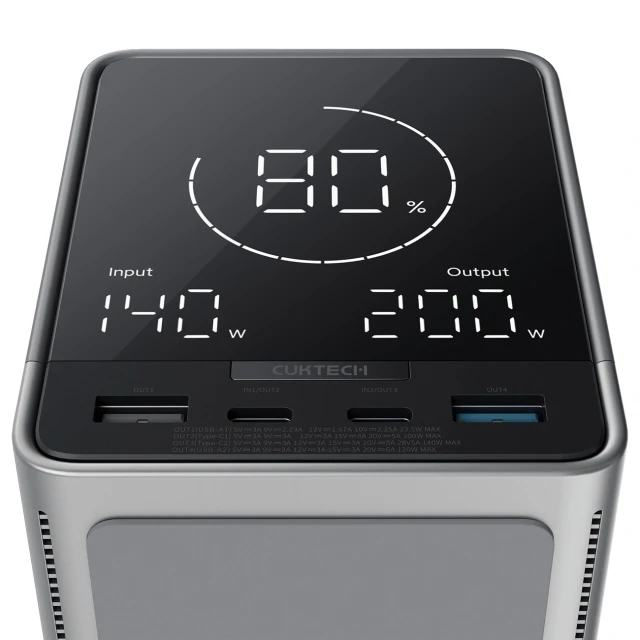 Powerbank Cuktech 300W 40000mAh з бездротовою зарядкою 2x USB-C + 2x USB-A Black (6973886190261)