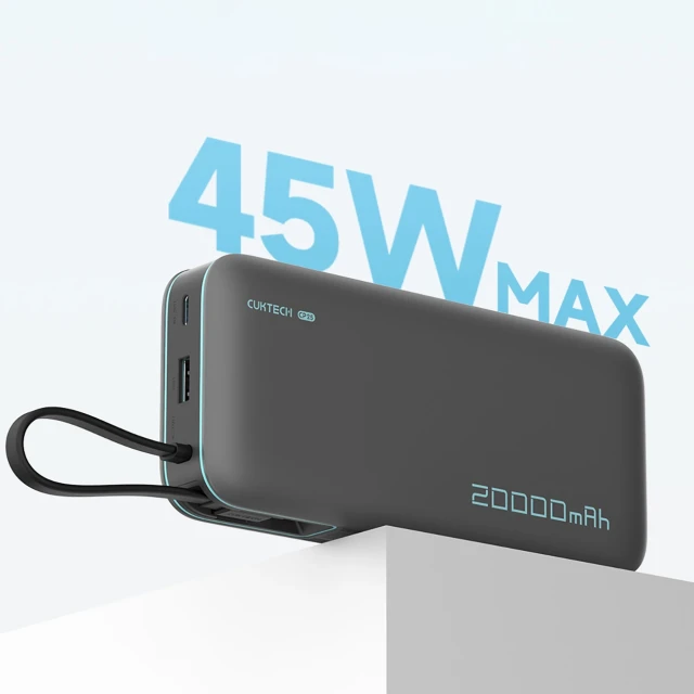 Портативний зарядний пристрій Cuktech CUKP200NGLDG 45 Вт 20000 mAh з вбудованим кабелем USB-C White (6973886190964)