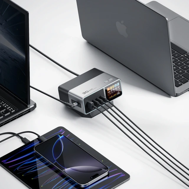 Зарядна станція Cuktech TA3005U 300W 5в1 з цифровим дисплеєм Silver (6973886191961)