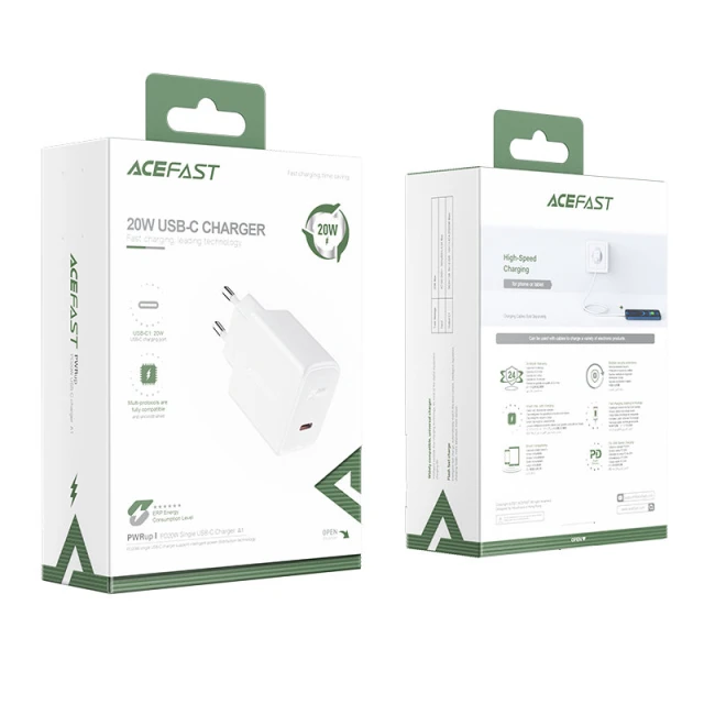 Мережевий зарядний пристрій Acefast A1 QC 20W USB-C White (A1 white)