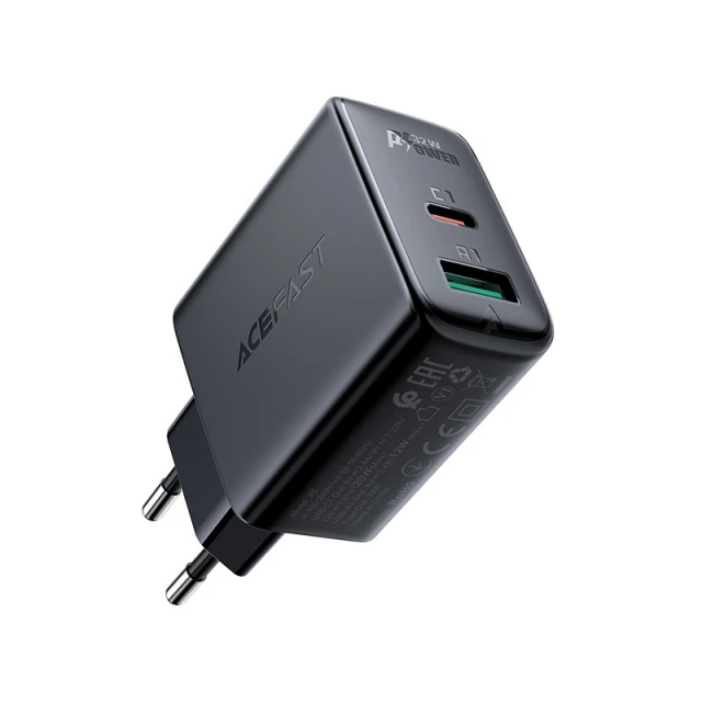 Мережевий зарядний пристрій Acefast A5 QC 32W USB-C | USB-A Black (A5 black)