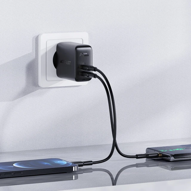 Мережевий зарядний пристрій Acefast A5 QC 32W USB-C | USB-A Black (A5 black)