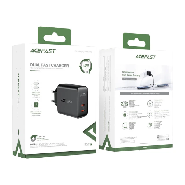 Сетевое зарядное устройство Acefast A9 QC 40W 2x USB-C Black (A9 black)