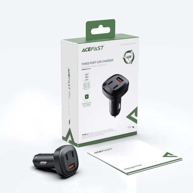 Автомобільний зарядний пристрій Acefast B3 Quick Charge 2xUSB-С/USB-А 66W Black (B3 Black)