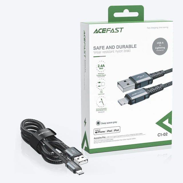 Кабель Acefast MFI USB-A to Lightning 1.2m Black (C1-02 Black)