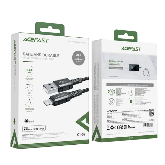 Кабель Acefast MFI USB-A to Lightning 1.2m Black (C1-02 Black)