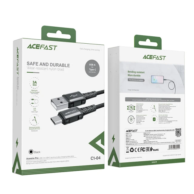 Кабель Acefast USB-A to USB-C 1.2m Black (C1-04-A-C Black)
