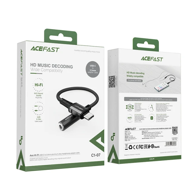 Адаптер Acefast USB-C to 3.5mm Mini Jack 0.18m Black (C1-07-C-3,5mm Black)