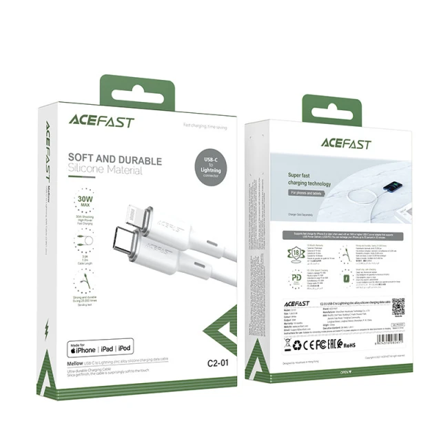 Кабель Acefast MFI USB-C to Lightning 1.2m 30W Black (C2-01 Black)
