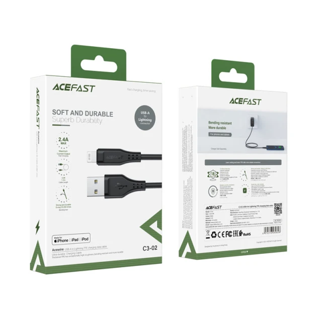 Кабель Acefast MFI USB-A to Lightning 1.2m Black (C3-02 Black)