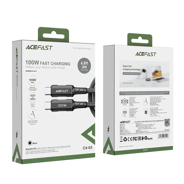 Кабель Acefast USB-C to USB-C 2m 100W Black (C4-03 Black)
