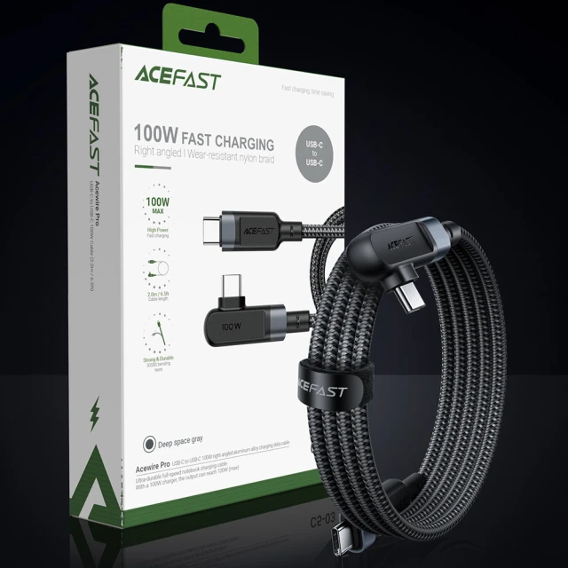 Кабель Acefast Angled USB-C to USB-C 2m 100W Black (C5-03-C-C Black)