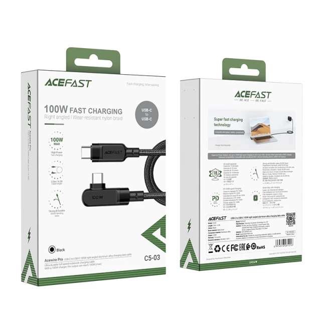 Кабель Acefast Angled USB-C to USB-C 2m 100W Black (C5-03-C-C Black)
