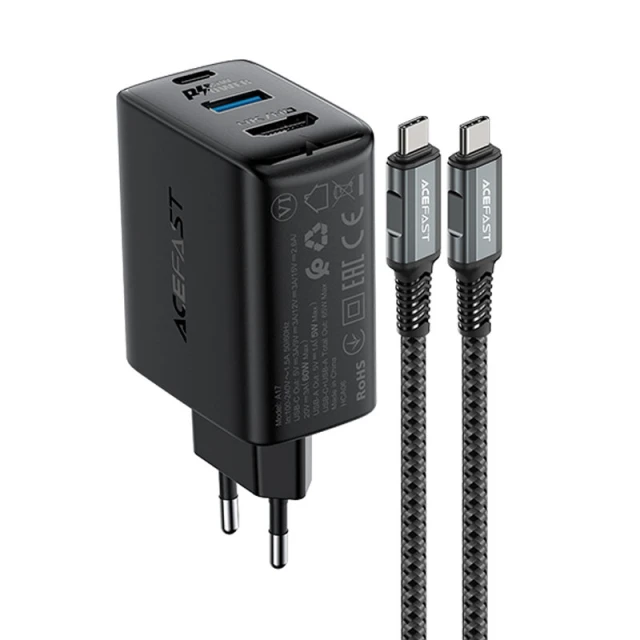 Мережевий зарядний пристрій Acefast A17 65W USB-C | USB-A | HDMI with USB-C to USB-C Cable Black (A17 black)