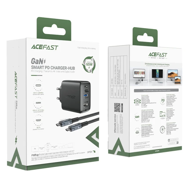 Мережевий зарядний пристрій Acefast A17 65W USB-C | USB-A | HDMI with USB-C to USB-C Cable Black (A17 black)