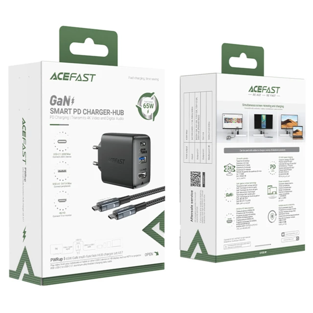 Мережевий зарядний пристрій Acefast A17 65W USB-C | USB-A | HDMI with USB-C to USB-C Cable White (A17 white)