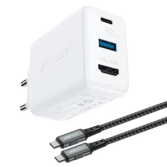 Мережевий зарядний пристрій Acefast A17 65W USB-C | USB-A | HDMI with USB-C to USB-C Cable White (A17 white)