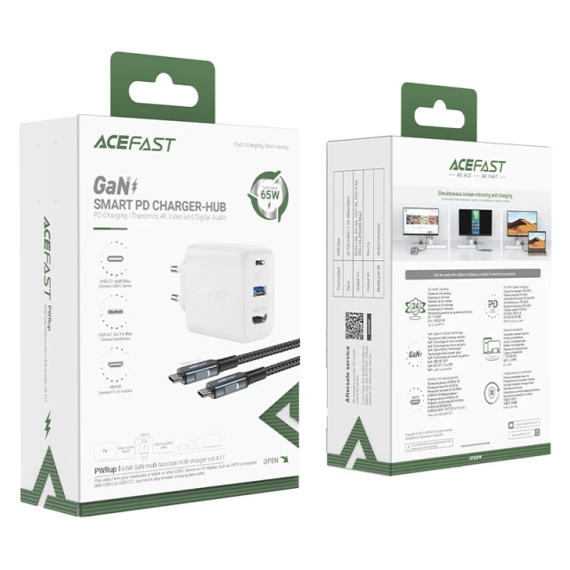 Мережевий зарядний пристрій Acefast A17 65W USB-C | USB-A | HDMI with USB-C to USB-C Cable White (A17 white)