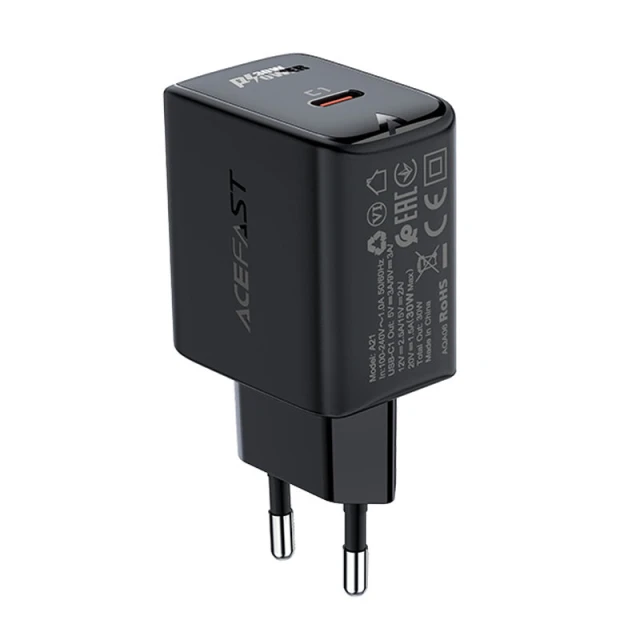 Мережевий зарядний пристрій Acefast A21 QC 30W USB-C Black (A21 black)