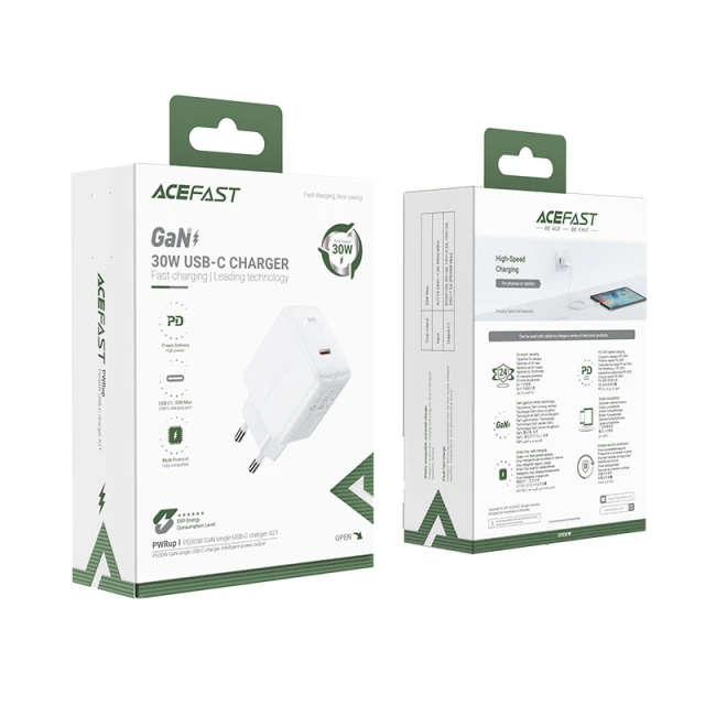 Мережевий зарядний пристрій Acefast A21 QC 30W USB-C White (A21 white)