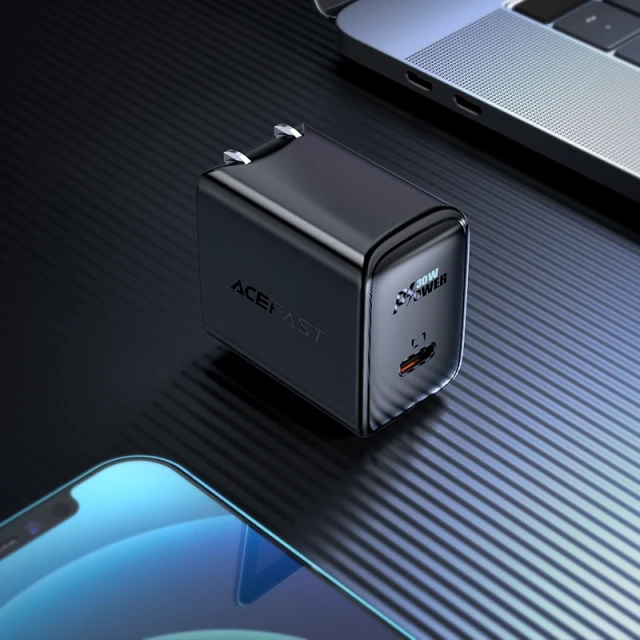 Зарядний пристрій Acefast A23 GaN USB-C 30W US Black (6974316281153)