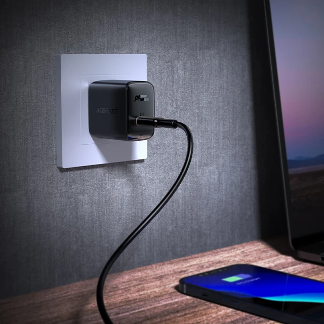 Зарядний пристрій Acefast A23 GaN USB-C 30W US Black (6974316281153)