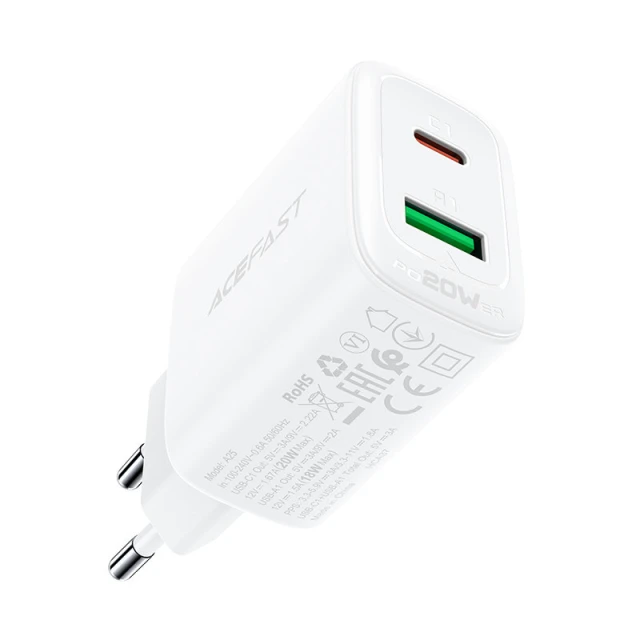 Мережевий зарядний пристрій Acefast A25 QC 20W USB-C | USB-A White (A25 white)