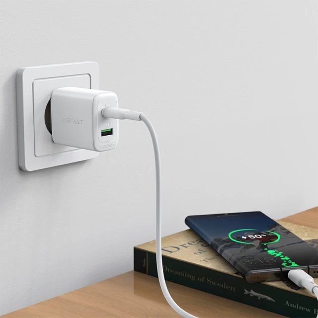 Мережевий зарядний пристрій Acefast A25 QC 20W USB-C | USB-A White (A25 white)