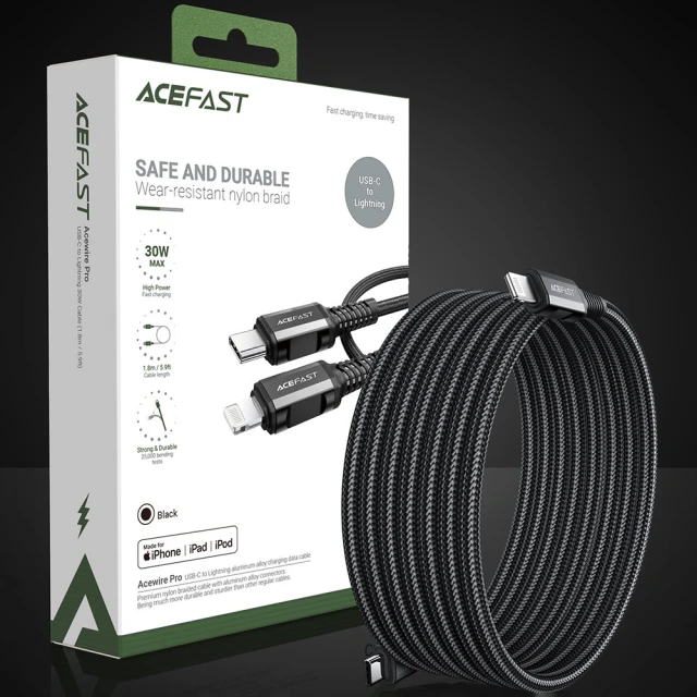 Кабель Acefast MFI USB-C to Lightning 1.8m 30W Black (C4-01 C Black)