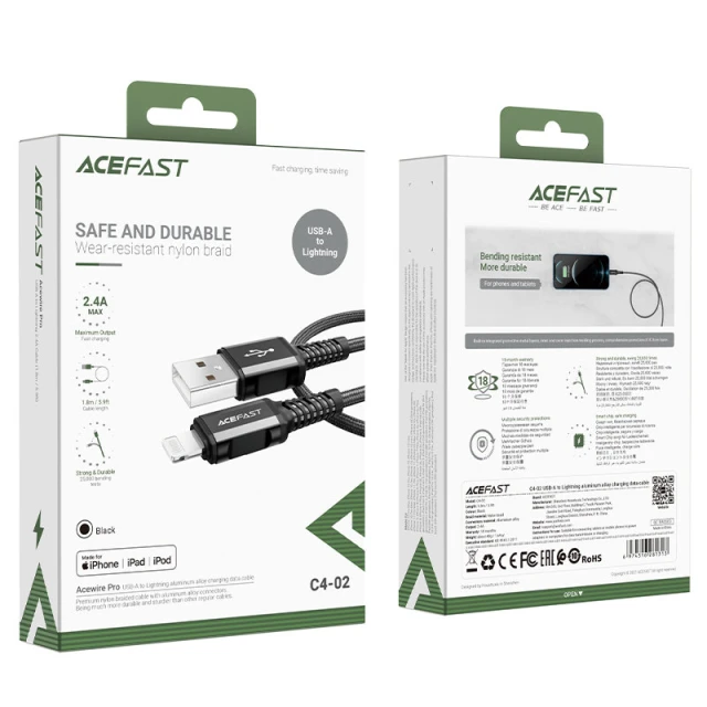 Кабель Acefast MFI USB-A to Lightning 1.8m Black (C4-02 A Black)
