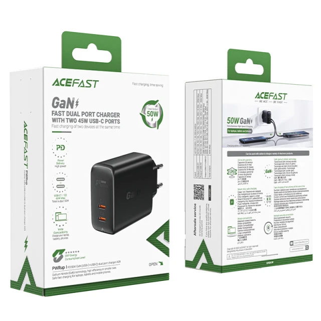 Мережевий зарядний пристрій Acefast A29 PD 50W 2xUSB-C Black (A29 black)