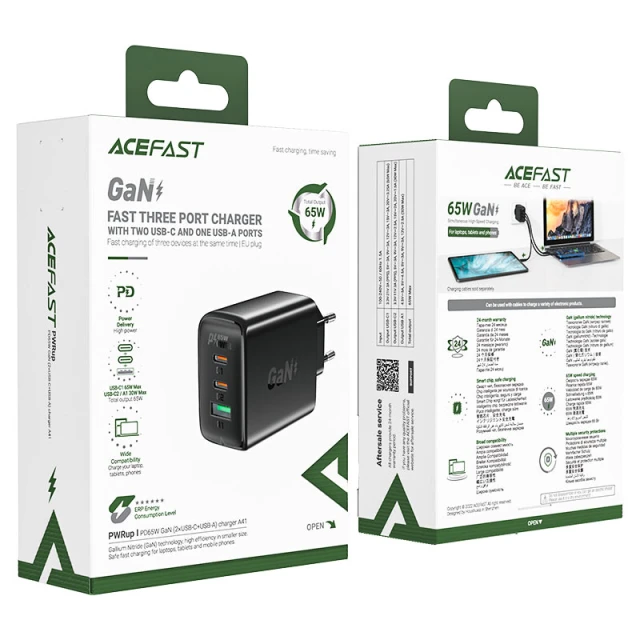 Мережевий зарядний пристрій Acefast A41 QC 65W 2xUSB-C | USB-A White (A41-white)