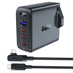 Мережевий зарядний пристрій Acefast A40 UK 100W 3xUSB-C | USB-A with USB-C to USB-C Cable Black (A40)