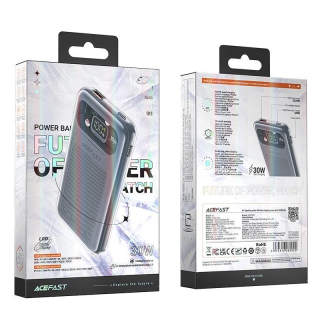 Портативний зарядний пристрій Acefast Sparkling Series (М1) 30W 10000mAh USB-A/USB-C Grey (6974316282020)