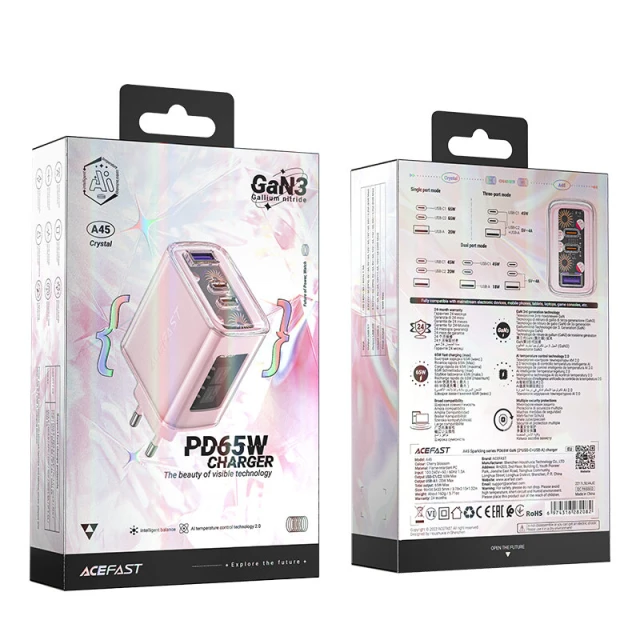 Мережевий зарядний пристрій Acefast A45 65W 2xUSB-C | USB-A Cherry Blossom (A45-cherry)