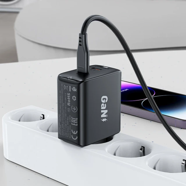Мережевий зарядний пристрій Acefast A49 35W 2xUSB-C Black (A49)