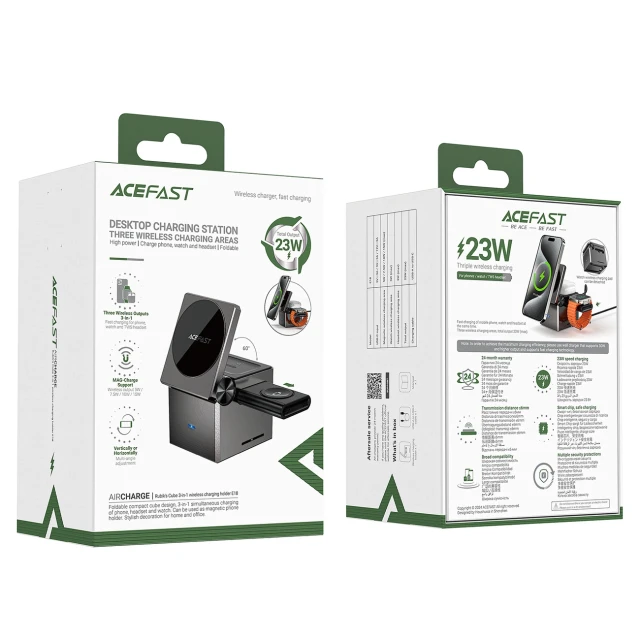 Зарядка бездротова Acefast E18 Rubik's Cube 3 в 1 Black (6974316282884)