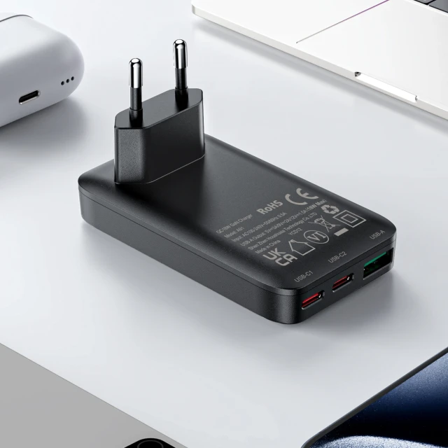 Зарядний пристрій Acefast A100 65W GaN 2 USB-C + USB-A Black (6974316283492)