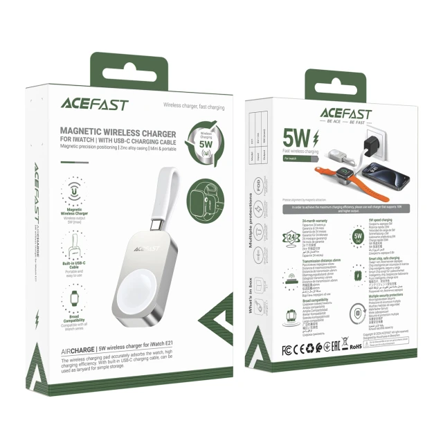 Бездротовий зарядний пристрій Acefast E21 5W для Apple Watch Silver (6974316283553)