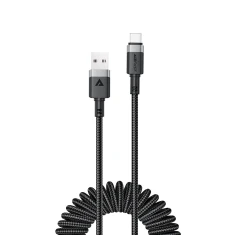 Кабель Acefast C14-04 USB-A - USB-C пружинный 480Mb/s 3A 1.2m Black (6974316283713)
