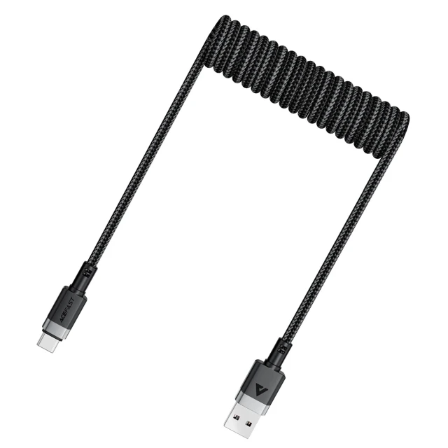 Кабель Acefast C14-04 USB-A - USB-C пружинний 480Mb/s 3A 1.2m Black (6974316283713)
