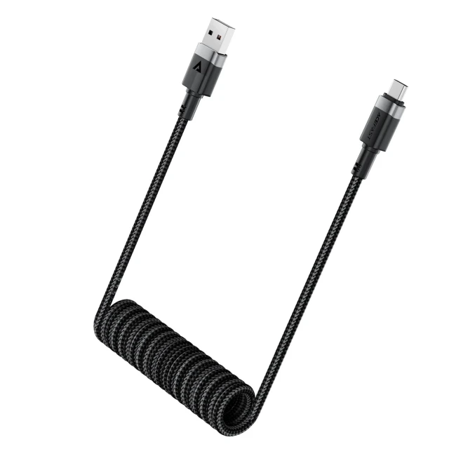 Кабель Acefast C14-04 USB-A - USB-C пружинний 480Mb/s 3A 1.2m Black (6974316283713)